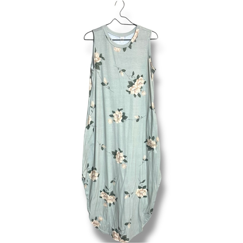 Anrabess Mint Green Floral Sleevelss Crewneck Asymmetrical Floral Maxi Dress - Picture 13 of 16